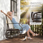Outdoor Glider Bench with Center Table, Metal Frame Patio Loveseat with Breathable Mesh Fabric and Armrests for Backyard Garden Porch