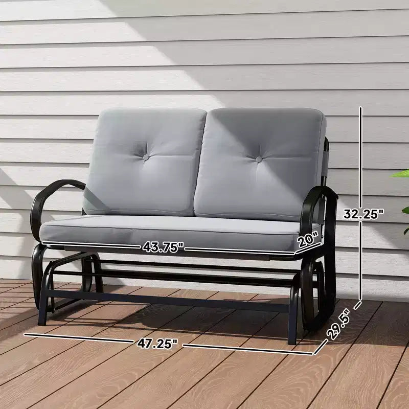 Outdoor Glider Bench, 2-Person Patio Rocker Loveseat with Tufted Cushions, Steel Frame for Porch, Garden Backyard