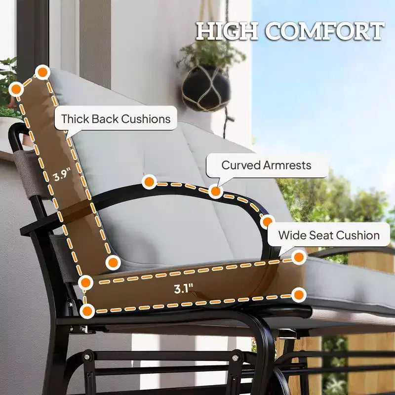 Outdoor Glider Bench, 2-Person Patio Rocker Loveseat with Tufted Cushions, Steel Frame for Porch, Garden Backyard