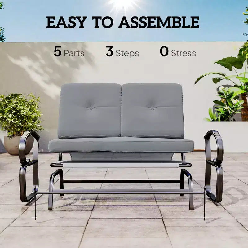 Outdoor Glider Bench, 2-Person Patio Rocker Loveseat with Tufted Cushions, Steel Frame for Porch, Garden Backyard
