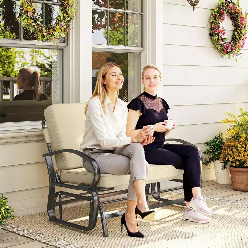 Outdoor Glider Bench, 2-Person Patio Rocker Loveseat with Tufted Cushions, Steel Frame for Porch, Garden Backyard