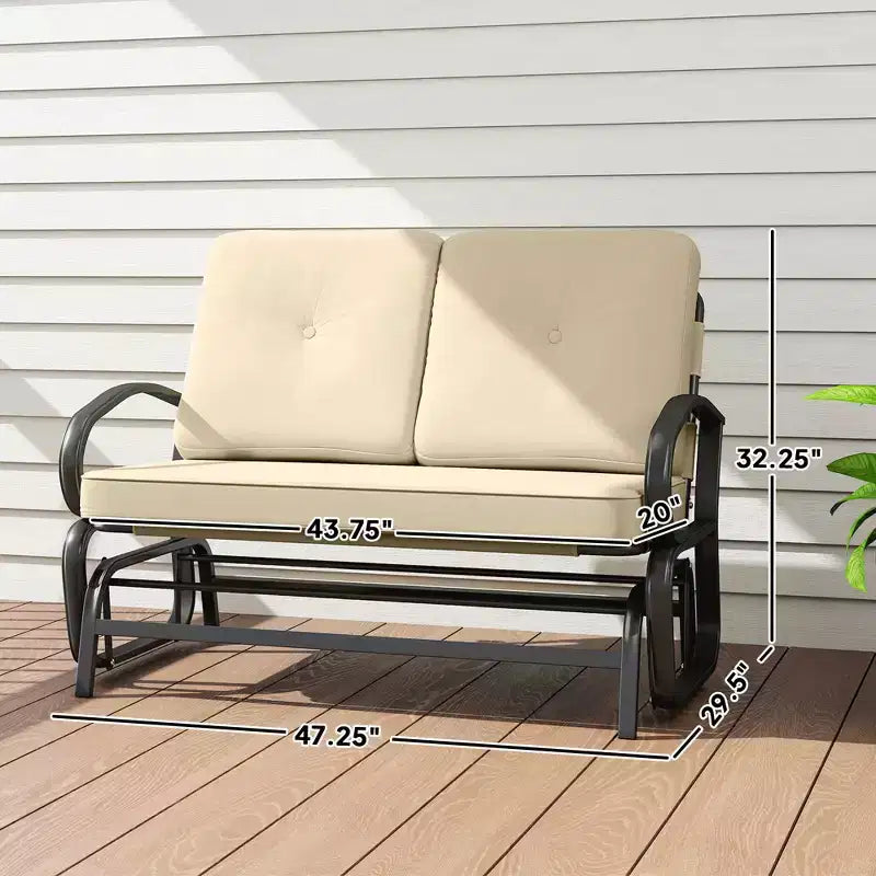 Outdoor Glider Bench, 2-Person Patio Rocker Loveseat with Tufted Cushions, Steel Frame for Porch, Garden Backyard