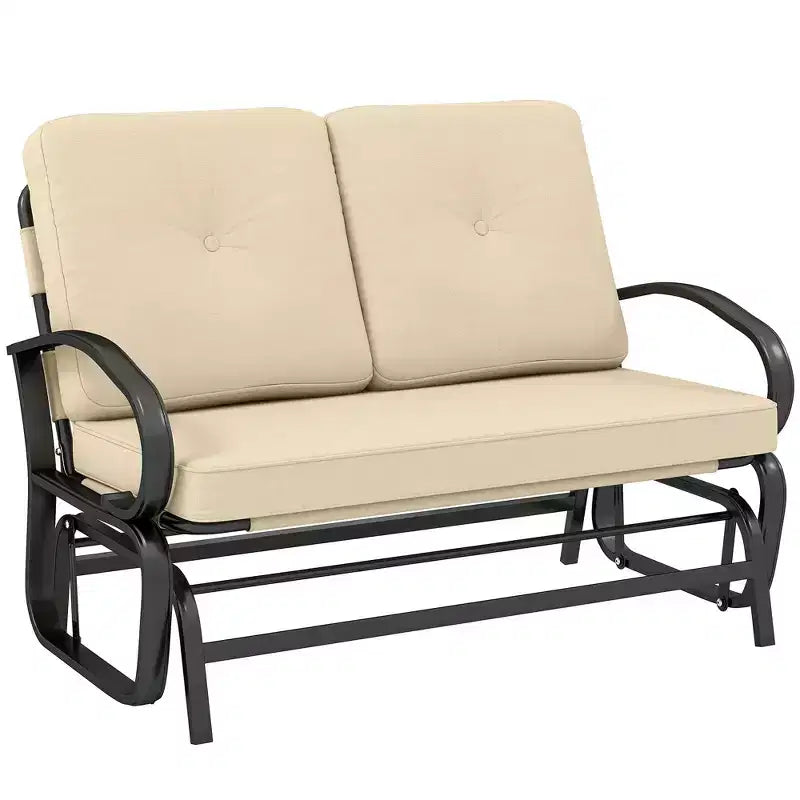 Outdoor Glider Bench, 2-Person Patio Rocker Loveseat with Tufted Cushions, Steel Frame for Porch, Garden Backyard