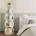 FurnitureR 360 Rotating Bookcase, 4-Tier Spinning Corner Book Shelf, Display Organizer for Small Space, Storage Rack for Office, Living Room, White