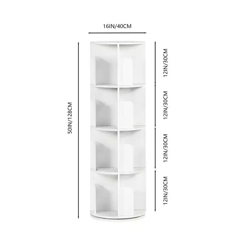 FurnitureR 360 Rotating Bookcase, 4-Tier Spinning Corner Book Shelf, Display Organizer for Small Space, Storage Rack for Office, Living Room, White