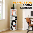 FurnitureR 360 Rotating Bookcase, 4-Tier Spinning Corner Book Shelf, Display Organizer for Small Space, Storage Rack for Office, Living Room, White