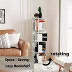 FurnitureR 360 Rotating Bookcase, 4-Tier Spinning Corner Book Shelf, Display Organizer for Small Space, Storage Rack for Office, Living Room, White