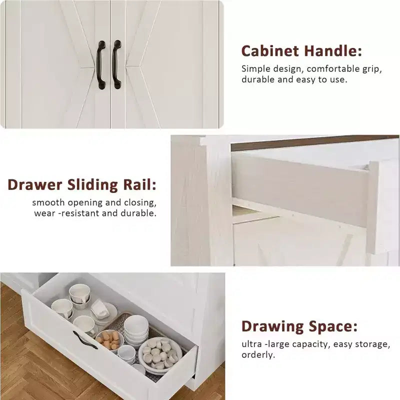 Dispensa da Cucina con 2 Cassetti, Mobile Contenitore Alto in Stile Rustico, Dispensa per Alimenti in Legno con Ante a Granaio e Ripiani Regolabili, Soluzione Versatile per la Conservazione
