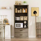 Dispensa da Cucina con 2 Cassetti, Mobile Contenitore Alto in Stile Rustico, Dispensa per Alimenti in Legno con Ante a Granaio e Ripiani Regolabili, Soluzione Versatile per la Conservazione