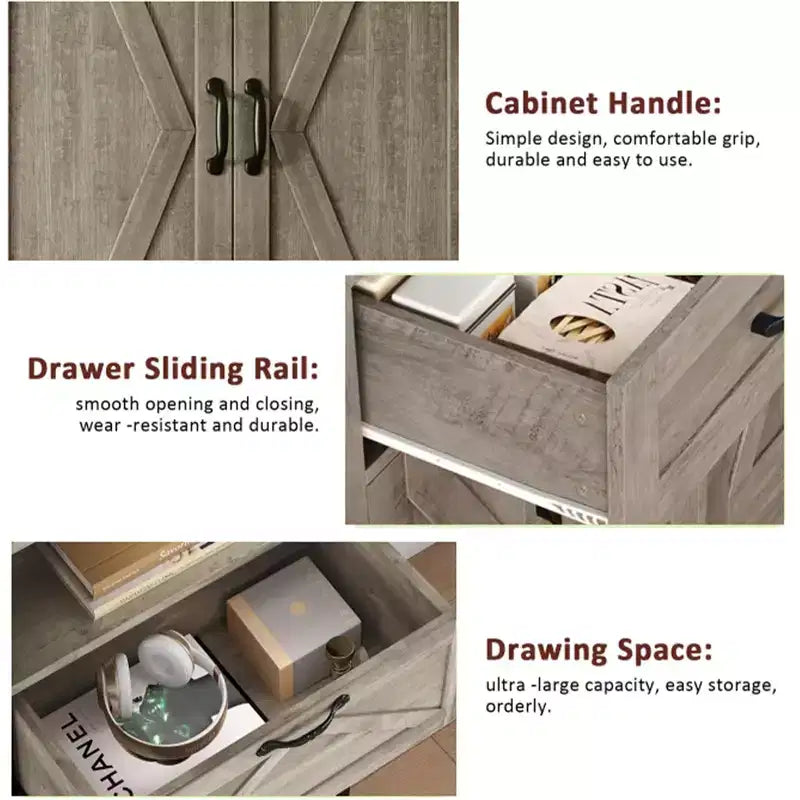 Dispensa da Cucina con 2 Cassetti, Mobile Contenitore Alto in Stile Rustico, Dispensa per Alimenti in Legno con Ante a Granaio e Ripiani Regolabili, Soluzione Versatile per la Conservazione