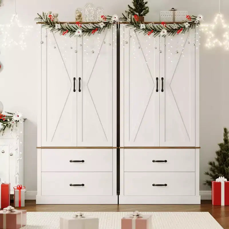 Dispensa da Cucina con 2 Cassetti, Mobile Contenitore Alto in Stile Rustico, Dispensa per Alimenti in Legno con Ante a Granaio e Ripiani Regolabili, Soluzione Versatile per la Conservazione