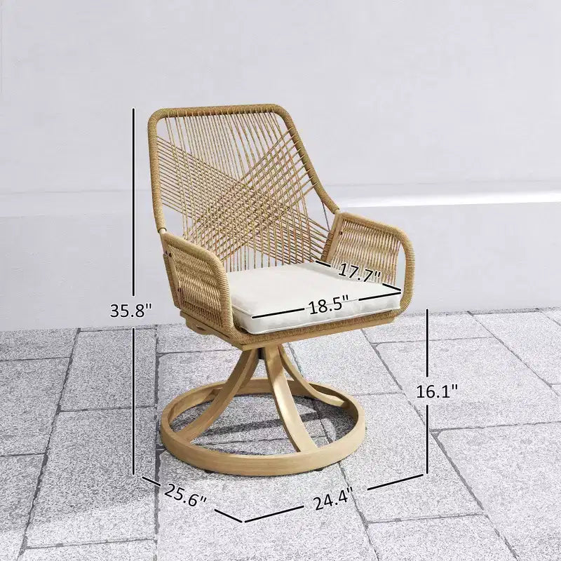 Patio Swivel Chairs Set of 2, Rattan Patio Dining Chairs with Soft Cushions for Backyard, Lawn, Porch, or Garden