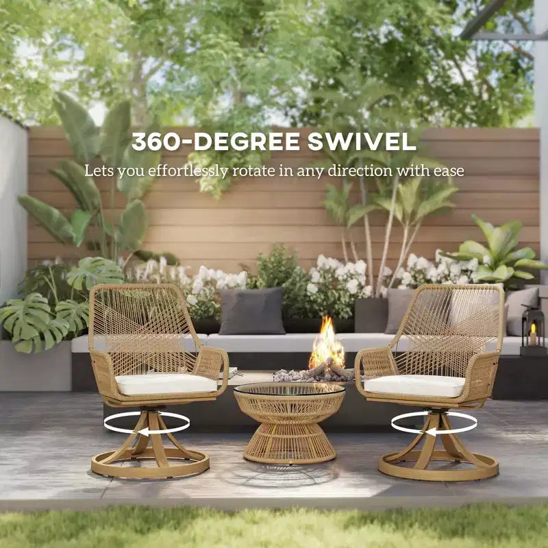Patio Swivel Chairs Set of 2, Rattan Patio Dining Chairs with Soft Cushions for Backyard, Lawn, Porch, or Garden