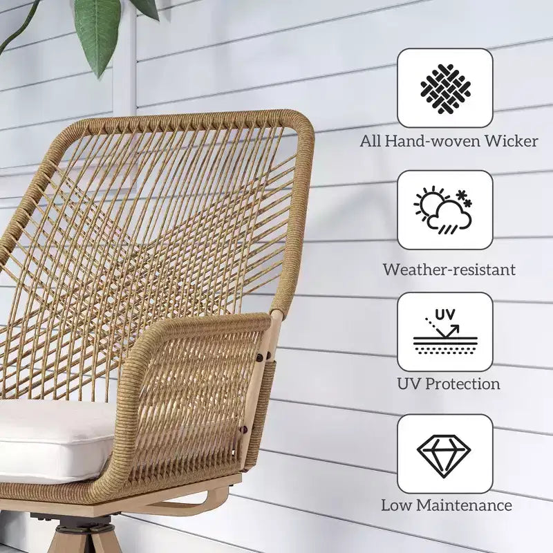 Patio Swivel Chairs Set of 2, Rattan Patio Dining Chairs with Soft Cushions for Backyard, Lawn, Porch, or Garden