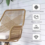 Patio Swivel Chairs Set of 2, Rattan Patio Dining Chairs with Soft Cushions for Backyard, Lawn, Porch, or Garden