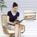 Patio Swivel Chairs Set of 2, Rattan Patio Dining Chairs with Soft Cushions for Backyard, Lawn, Porch, or Garden