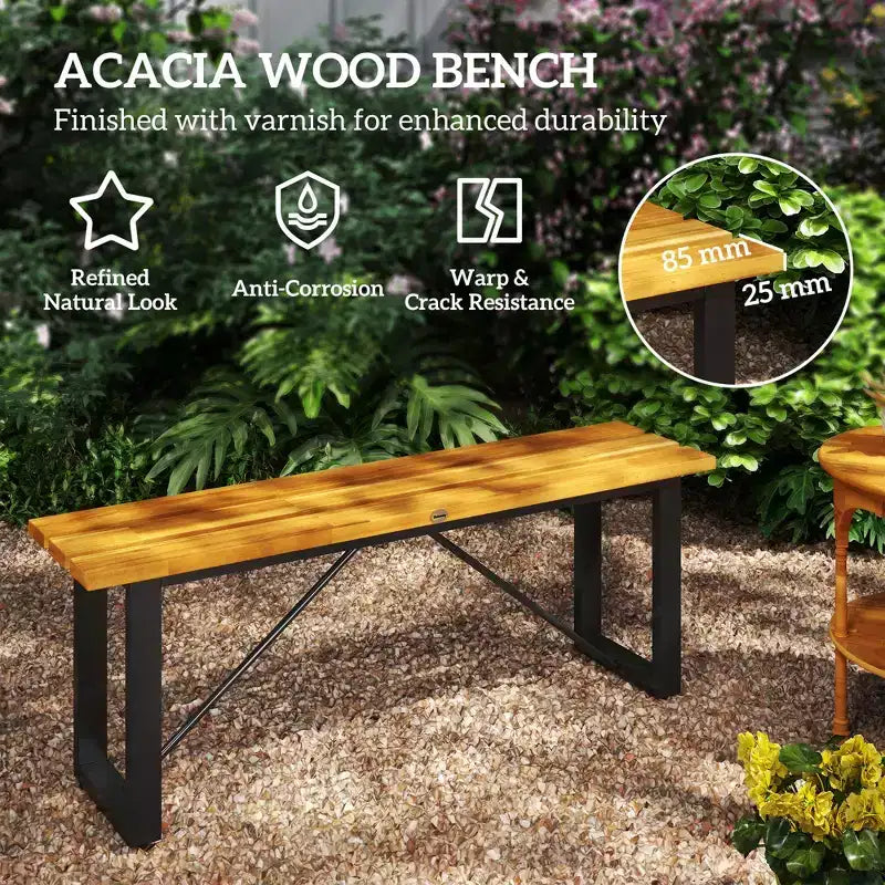 Panca da Esterno, Panca da Giardino Senza Schienale per 2 Persone, Panchina a Due Posti da Patio in Legno di Acacia con Seduta a Doghe per Portico, Parco