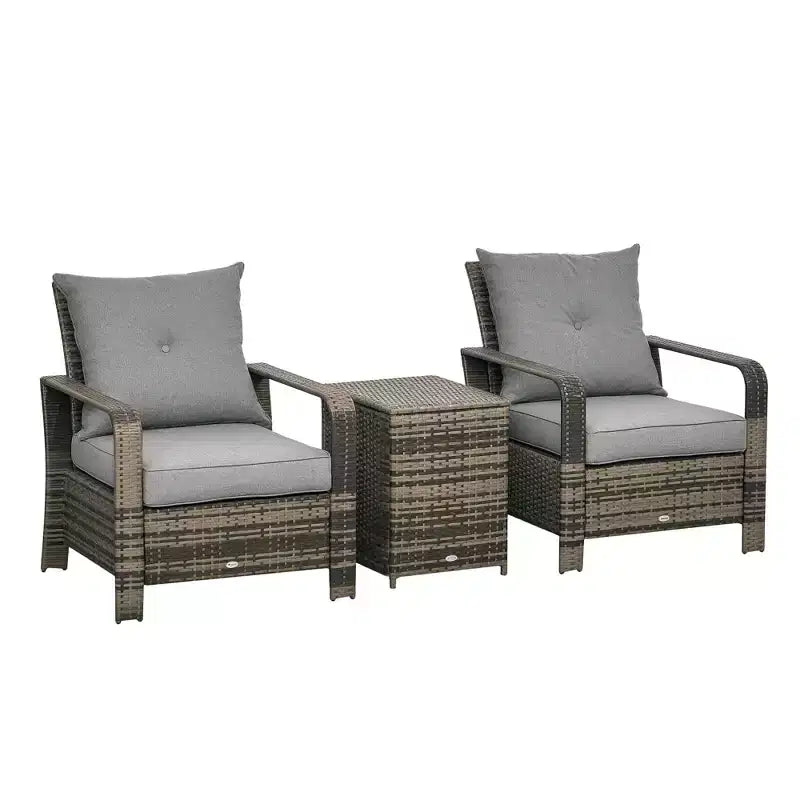 3 Piece Patio Furniture, PE Wicker Storage Table & Chairs