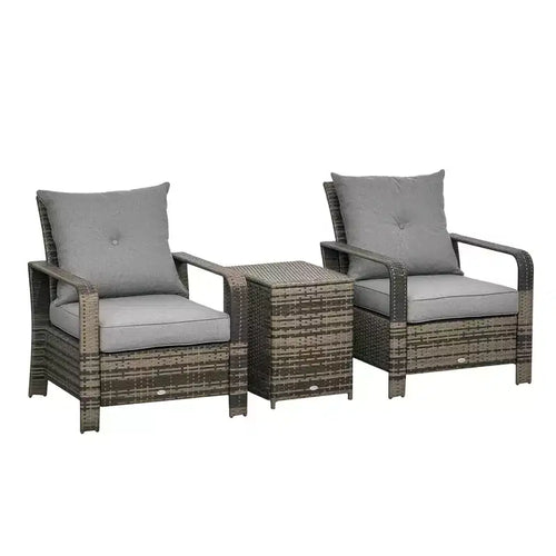 3 Piece Patio Furniture, PE Wicker Storage Table & Chairs
