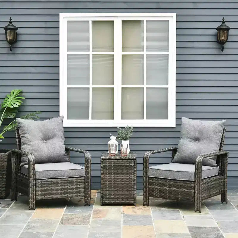 Set Mobili da Giardino 3 Pezzi, Tavolo e Sedie in Rattan PE con Contenitore