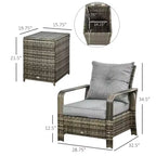 Set Mobili da Giardino 3 Pezzi, Tavolo e Sedie in Rattan PE con Contenitore