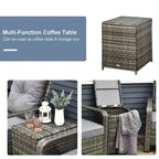 Set Mobili da Giardino 3 Pezzi, Tavolo e Sedie in Rattan PE con Contenitore