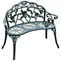 Outdoor Bench, Cast Aluminum Outdoor Furniture, Metal Bench with Floral Rose Accent & Antique Finish