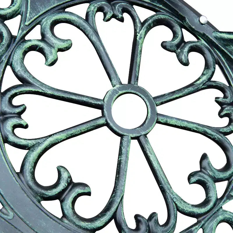 Panca da esterno, Mobili da esterno in alluminio fuso, Panca in metallo con accenti floreali a rosa e finitura anticata