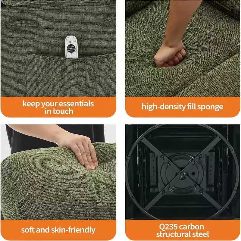 360 Swivel Massage Rocker Recliner with Heat, Linen Glider Chair for Adults, Side Pocket & 2 Cup Holders  Living Room & Bedroom Comfort