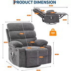 360 Swivel Massage Rocker Recliner with Heat, Linen Glider Chair for Adults, Side Pocket & 2 Cup Holders  Living Room & Bedroom Comfort