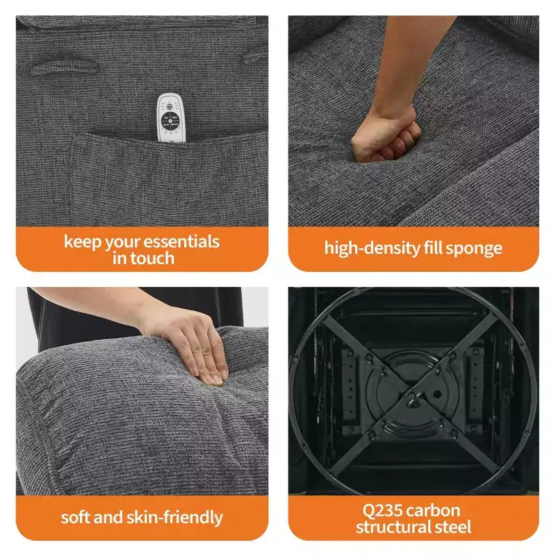 360 Swivel Massage Rocker Recliner with Heat, Linen Glider Chair for Adults, Side Pocket & 2 Cup Holders  Living Room & Bedroom Comfort