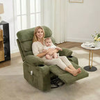 360 Swivel Massage Rocker Recliner with Heat, Linen Glider Chair for Adults, Side Pocket & 2 Cup Holders  Living Room & Bedroom Comfort