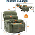 360 Swivel Massage Rocker Recliner with Heat, Linen Glider Chair for Adults, Side Pocket & 2 Cup Holders  Living Room & Bedroom Comfort