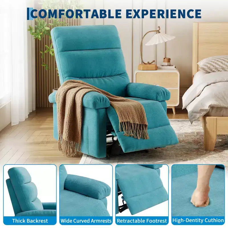 Manual Recliner Chair for Adults, Adjustable Fabric Single Sofa with Side Pocket and Ergonomic Backrest, Ideal for Living Room, Bedroom, or Nursery