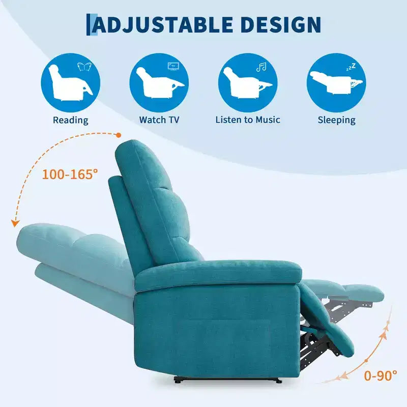 Manual Recliner Chair for Adults, Adjustable Fabric Single Sofa with Side Pocket and Ergonomic Backrest, Ideal for Living Room, Bedroom, or Nursery