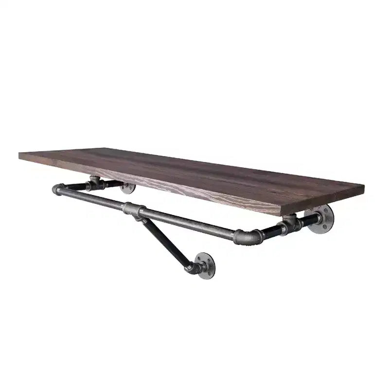 Pipe Decor 24 in. Wall Mounted Clothing Rack with Wood Shelf, Trail Brown