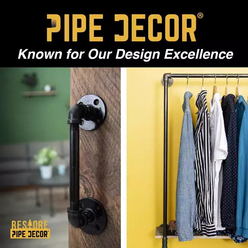 Pipe Decor Appendiabiti da Parete da 60 cm con Mensola in Legno, Marrone Sentiero