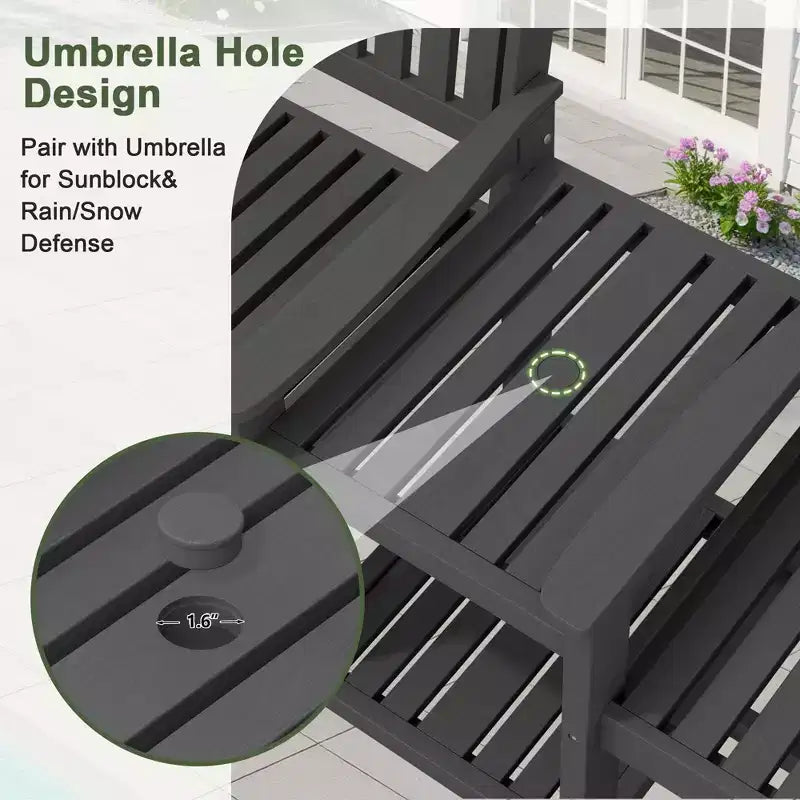 Hyleory HDPE Doppia Sedia da Esterno con Tavolino Laterale a 2 Livelli, Divanetto da Giardino Resistente alle Intemperie con Tavolo Integrato