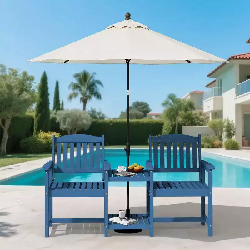 Hyleory HDPE Doppia Sedia da Esterno con Tavolino Laterale a 2 Livelli, Divanetto da Giardino Resistente alle Intemperie con Tavolo Integrato