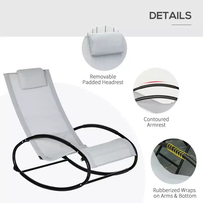 Pool Lounger, Outdoor Rocking Lounge Chair for Sunbathing, Pool, Beach, Porch with Pillow and Cool Mesh, Sun Tanning Rocker