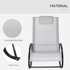 Pool Lounger, Outdoor Rocking Lounge Chair for Sunbathing, Pool, Beach, Porch with Pillow and Cool Mesh, Sun Tanning Rocker