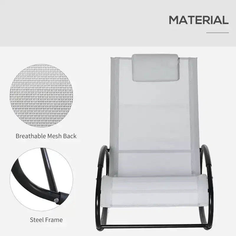 Pool Lounger, Outdoor Rocking Lounge Chair for Sunbathing, Pool, Beach, Porch with Pillow and Cool Mesh, Sun Tanning Rocker