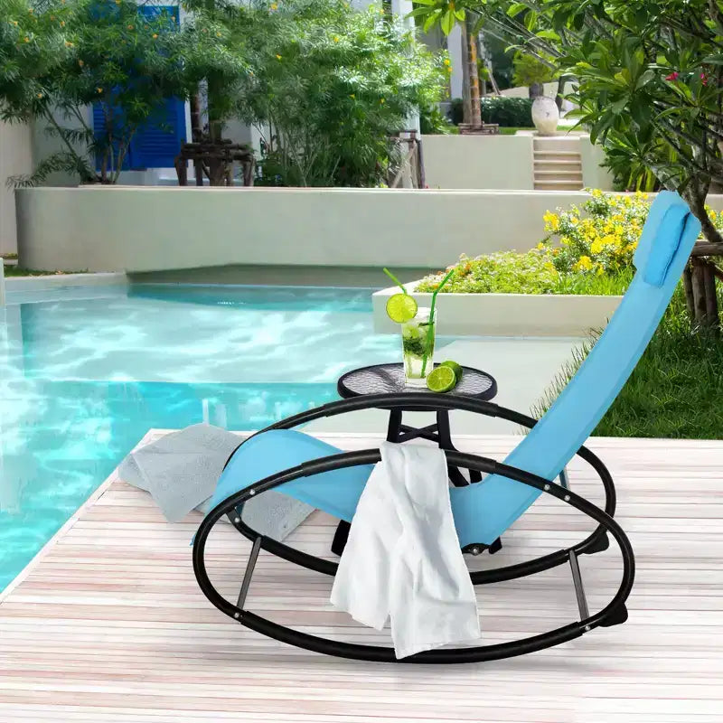 Pool Lounger, Outdoor Rocking Lounge Chair for Sunbathing, Pool, Beach, Porch with Pillow and Cool Mesh, Sun Tanning Rocker