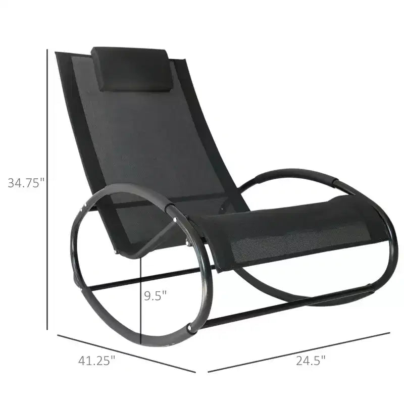 Pool Lounger, Outdoor Rocking Lounge Chair for Sunbathing, Pool, Beach, Porch with Pillow and Cool Mesh, Sun Tanning Rocker