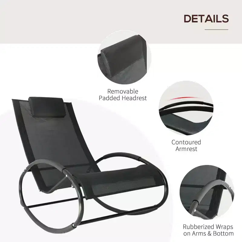 Pool Lounger, Outdoor Rocking Lounge Chair for Sunbathing, Pool, Beach, Porch with Pillow and Cool Mesh, Sun Tanning Rocker
