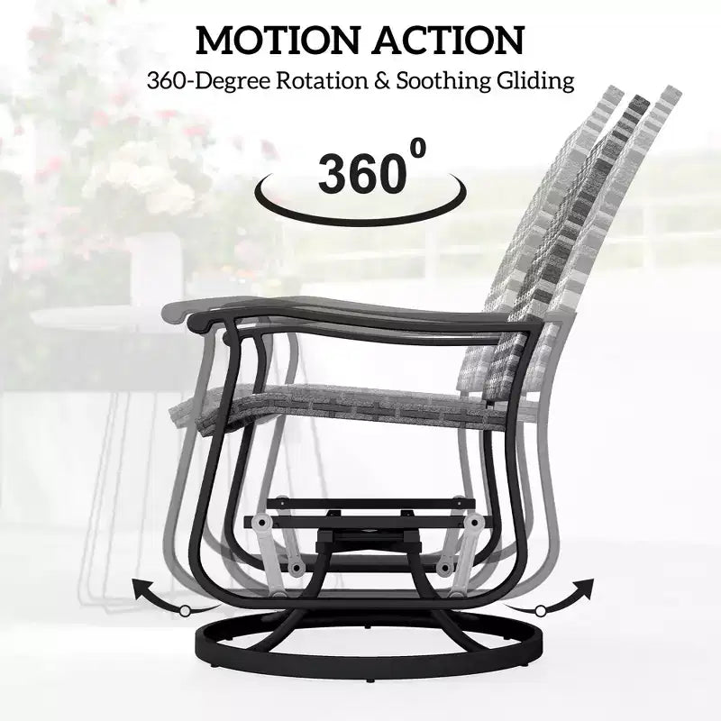 Wicker Rattan Swivel Patio Glider Chair Set of 2, Outdoor Glider Chair with Steel Frame, High Back