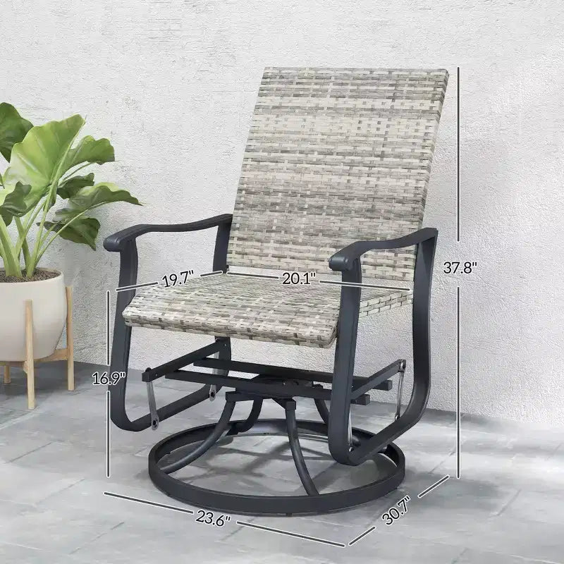 Wicker Rattan Swivel Patio Glider Chair Set of 2, Outdoor Glider Chair with Steel Frame, High Back
