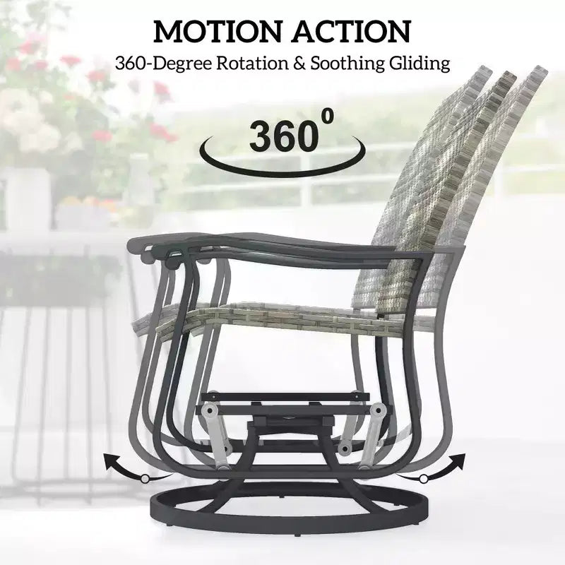 Wicker Rattan Swivel Patio Glider Chair Set of 2, Outdoor Glider Chair with Steel Frame, High Back