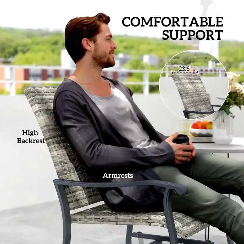 Wicker Rattan Swivel Patio Glider Chair Set of 2, Outdoor Glider Chair with Steel Frame, High Back