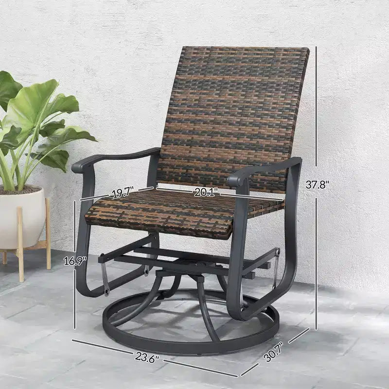 Wicker Rattan Swivel Patio Glider Chair Set of 2, Outdoor Glider Chair with Steel Frame, High Back